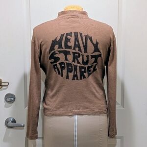 GUC Heavy Strut Apparel L Hand Printed Jones New York Brown Striped Turtleneck